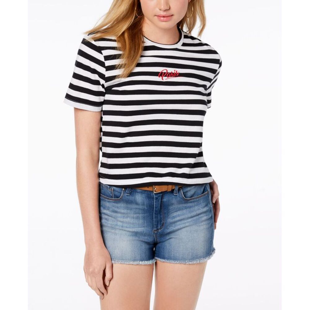 Rebellious One Juniors Cotton Paris Striped T-Shirt